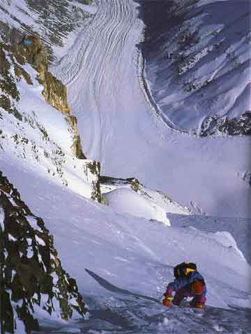 
Pierre Beghin Photo Of Christophe Profit Climbing The K2 Northwest Ridge At 8100m August 15, 1991 - Peaks Of Glory book
